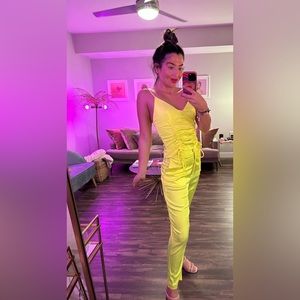 NBD | REVOLVE Neon Yellow Satin Pant Medium